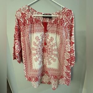 Vintage Sara Studio Red and White 100% cotton Blouse